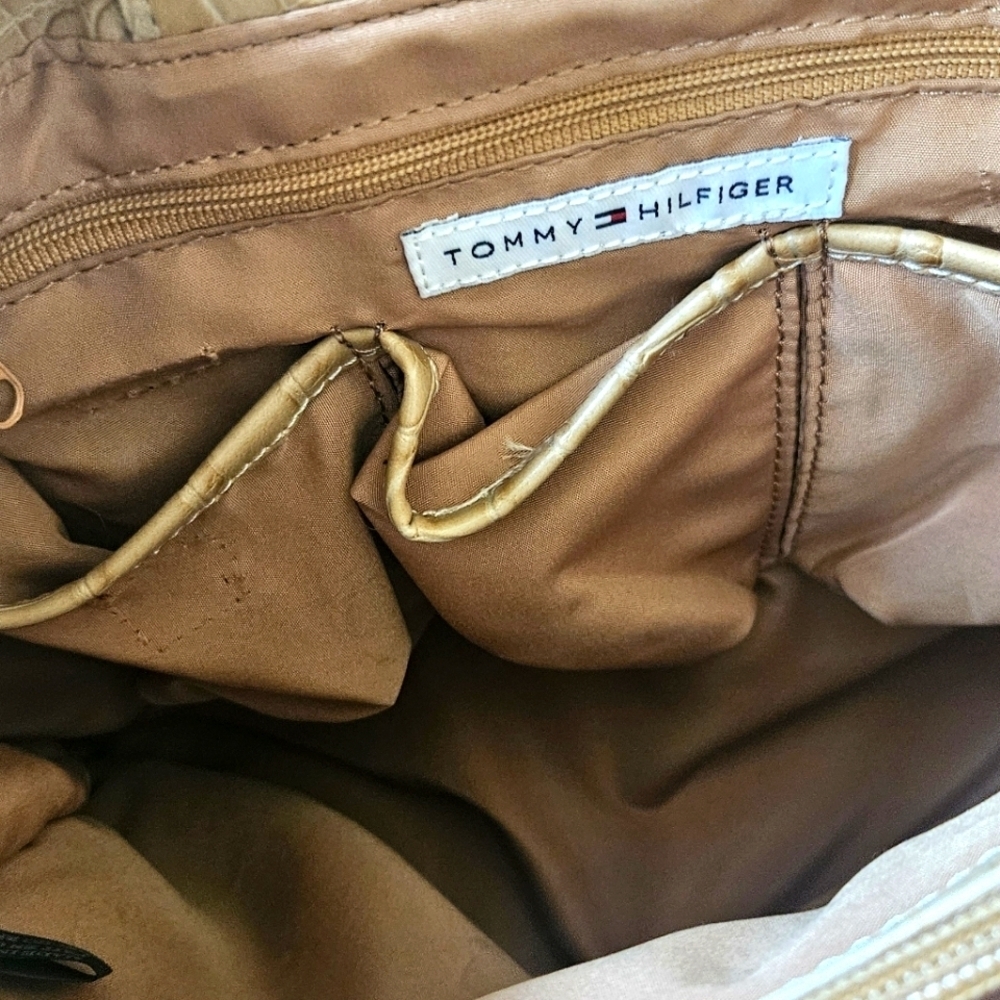 TOMMY HILFIGER Beige Croc Embossed Purse Satchel Double Strap Signature Hand Bag - Picture 5 of 7